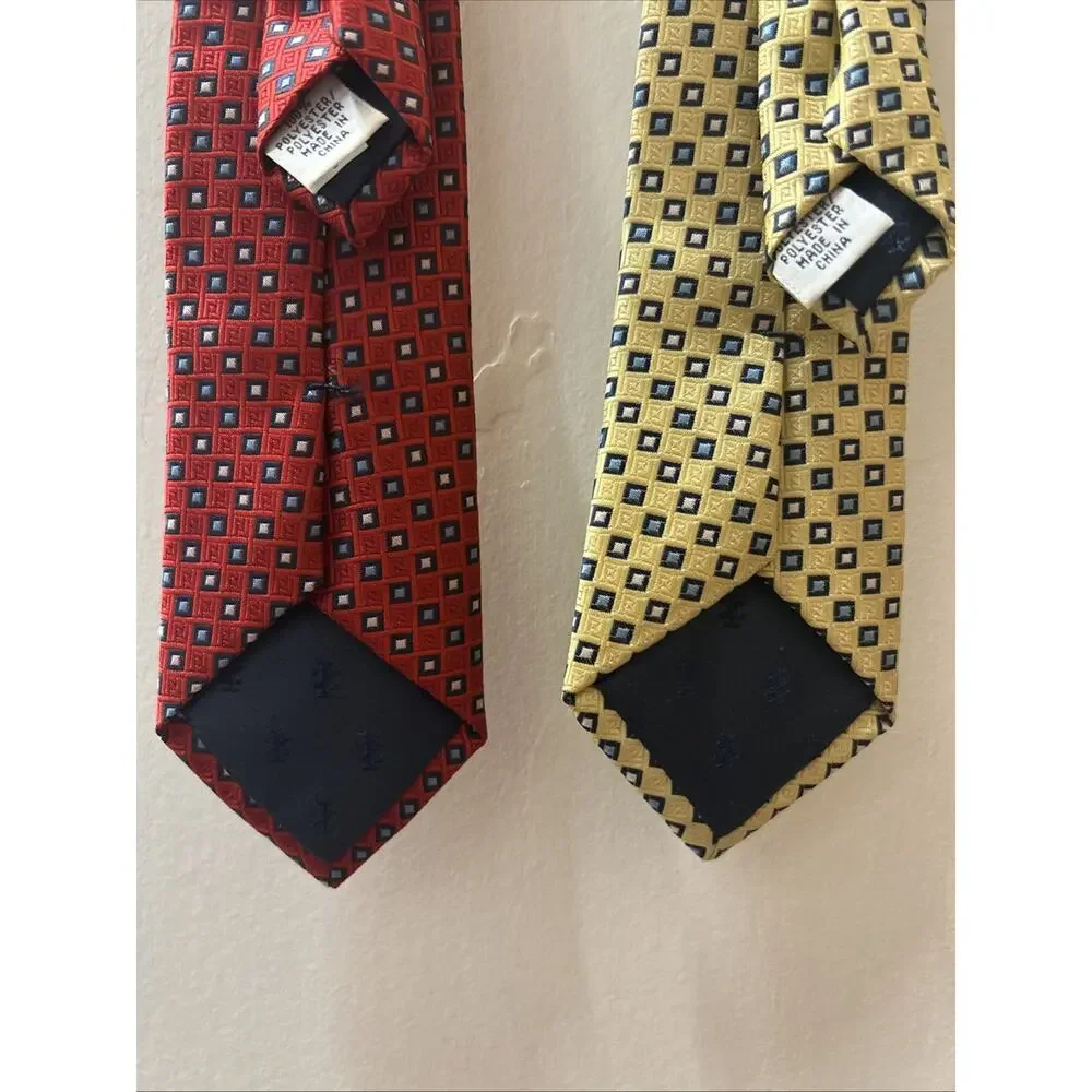 Kids IZOD 14” Clip On Tie 1 Red & 1 Yellow With Blue Accent